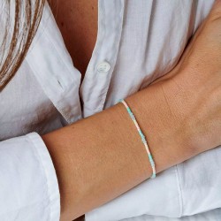 Bracelet élastique en Argent - Perles & Miyuki turquoise rose TAILLE M