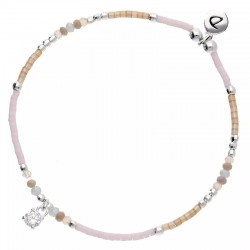 Bracelet élastique en Argent - Perles, Miyuki rose beige gris & Zircon - DORIANE Bijoux