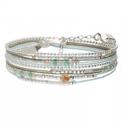 Bracelet 2 tours ATLANTA argent - Cordons & Perles blanc beige vert - DORIANE Bijoux
