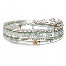 Bracelet 2 tours ATLANTA argent - Cordons & Perles blanc beige vert - DORIANE Bijoux