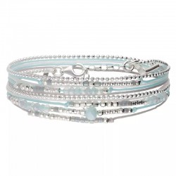 Bracelet 2 tours ATLANTA argent - Cordons & Perles bleu gris blanc - DORIANE Bijoux