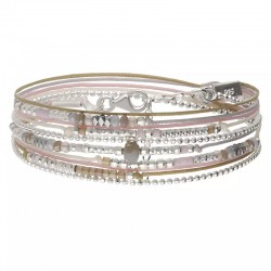 Bracelet 2 tours ATLANTA argent - Cordons & Perles rose beige gris - DORIANE Bijoux