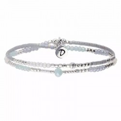 Bracelet élastique en Argent 2 tours - Perles & Miyuki bleu-clair gris - DORIANE Bijoux
