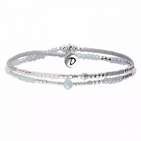 Bracelet élastique en Argent 2 tours - Perles & Miyuki bleu-clair gris - DORIANE Bijoux