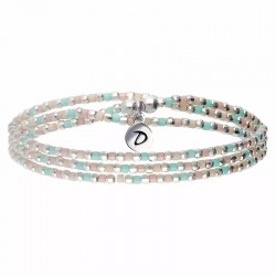 Bracelet élastique en Argent 3 tours - Miyuki turquoise rose - DORIANE Bijoux