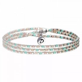 Bracelet élastique en Argent 3 tours - Miyuki turquoise rose - DORIANE Bijoux