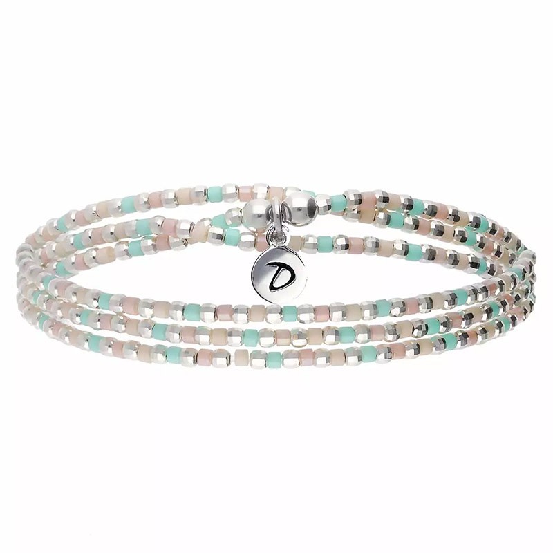 Bracelet élastique en Argent 3 tours - Miyuki turquoise rose - DORIANE Bijoux