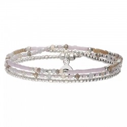 Bracelet élastique en Argent 3 tours - Miyuki rose beige gris - DORIANE Bijoux