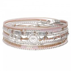 Bracelet 3 tours en Argent - Cordons Perles rose beige-gris & Anneau coeur - DORIANE Bijoux