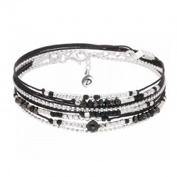 Bracelet 2 tours ATLANTA argent - Cordons & Perles noires - DORIANE Bijoux