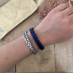 Bracelet Jonc BOUDDHISTE Chance amour fortune tressé - Bleu navy TAILLE M