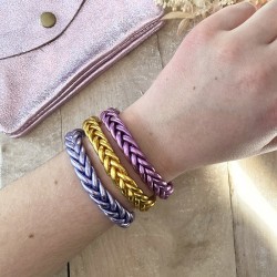 Bracelet Jonc BOUDDHISTE Chance amour fortune tressé - Lilas TAILLE S