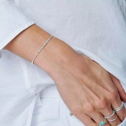 Bracelet élastique Flirting en Argent - Tubes & Perles bleu clair gris TAILLE M