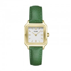 Montre Gracieuse petite, couleur or, cadran carré blanc & bracelet cuir vert MONTRES CLUSE