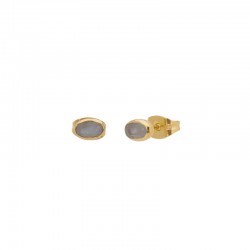 Boucles d'oreilles Puces Or & Labradorites en cabochon ovale - Une à Une