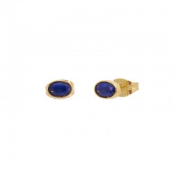 Boucles d'oreilles Puces Or & Lapis Lazuli en cabochon ovale - Une à Une