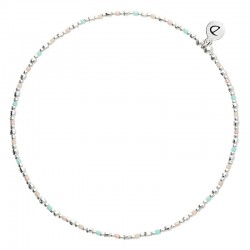 Chevillère élastique fine en Argent - Perles Miyuki turquoise & rose - DORIANE Bijoux