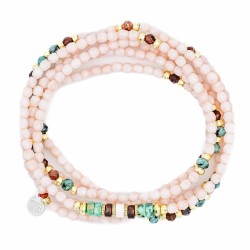 Collier bracelet 6 tours CATALINA Rose - Perles de Bohème, Oeil de Taureau & jades - TETES BLONDES