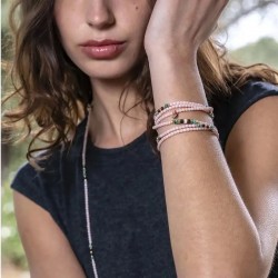 Collier bracelet 6 tours CATALINA Rose - Perles, Oeil de Taureau & Jades