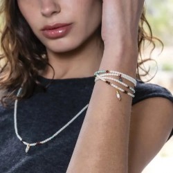Collier bracelet 4 tours pendentif TOTEM Gold Vanille & Pierres