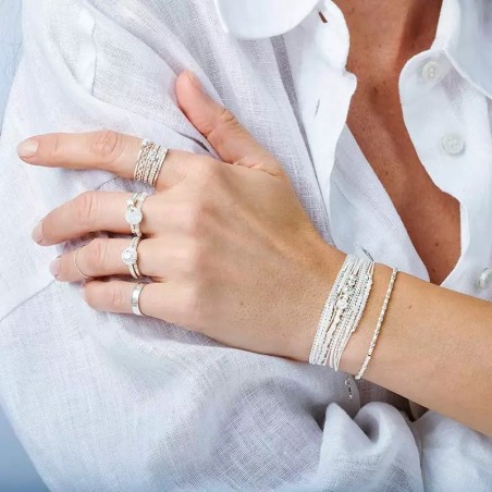 Bracelet Bague Strass Blanc Sur Métal Argenté - Sans Nickel - N°400 - Neuf Avec étiquette