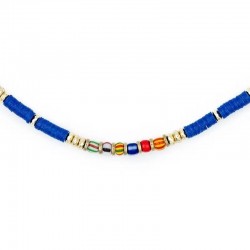 Collier bracelet 3 tours LOULOU Gold Cobalt - Perles & Heishis africaines