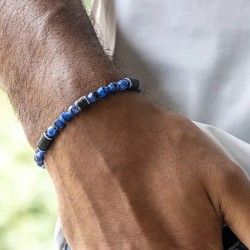 Bracelet GENTLEMAN XL Denim - Perles de Bohème bleues & Heischis noires