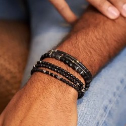 Bracelet GENTLEMAN XL Noir mat - Perles de Bohème & Pierres de Lave