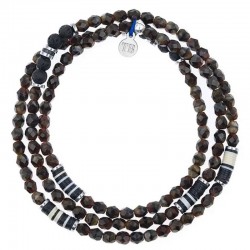 Bracelet 3 tours GENTLEMAN Brun - Pierres de Lave & Heischi africaines TETES BLONDES