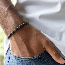Bracelet GENTLEMAN XL Noir mat - Perles de Bohème & Pierres de Lave