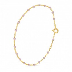 Bracelet chaîne fine plaqué or & Perles de résine rose clair - THEMA