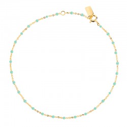 Bracelet chaîne fine plaqué or & Perles de résine vert pâle - THEMA
