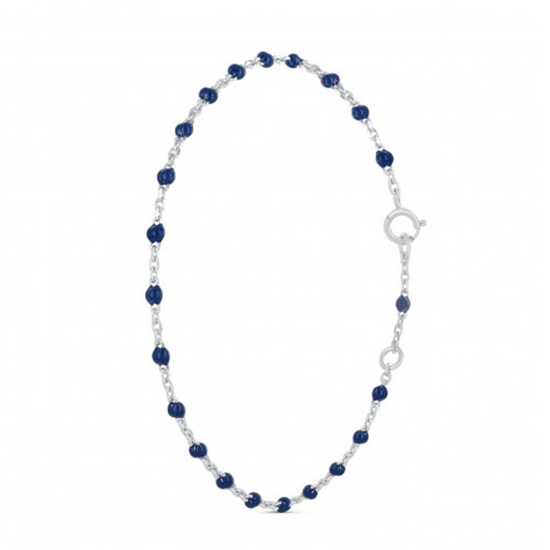 Bracelet chaîne fine argent & Perles de résine bleu marine - ENOMIS//THEMA