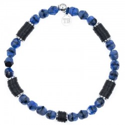 Bracelet GENTLEMAN XL Denim - Perles de Bohème bleues & Heischis noires  TETES BLONDES