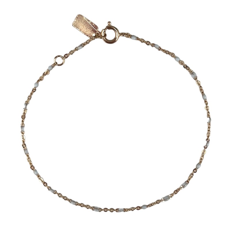 Bracelet chaîne fine maille fantaisie or & Perles de résine gris clair - ENOMIS//THEMA