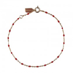 Bracelet chaîne fine maille fantaisie or & Perles de résine rouge clairr - ENOMIS//THEMA
