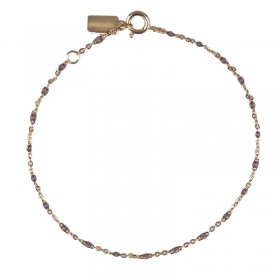 Bracelet chaîne fine maille fantaisie or & Perles de résine violet translucide - ENOMIS//THEMA