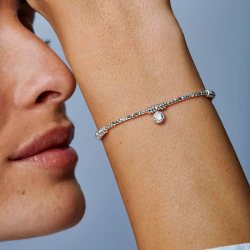 Bracelet élastique en Argent - Perles, tubes, rondelles & Zircon blanc TAILLE S