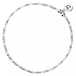 Bracelet fin élastiqué Mayotte argent - Perles de verre beige brillante - DORIANE Bijoux