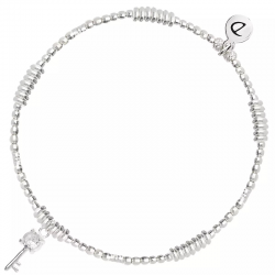 Bracelet élastique Petites perles, disques & Pendentif Clé Zircon en argent - DORIANE Bijoux