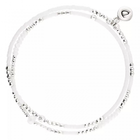 Bracelet élastique en Argent 2 tours - Perles, tubes & Perles de verre opaline - DORIANE Bijoux