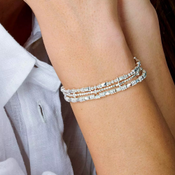 Bracelet élastique 3 tours Perles en Argent - Tendance Rock TAILLE S