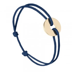 Bracelet BUISSON Cordon bleu marine & Disque rond lisse doré LE VENT A LA FRANCAISE