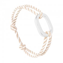 Bracelet VIRER Cordon chiné beige blanc & Maillon plat argent LE VENT A LA FRANCAISE