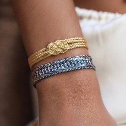 Bracelet ajustable NERRY Gold Bright Blue - Fils d'or tressés bleu doré