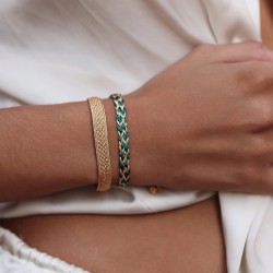 Bracelet fin ZYN 2 Peach Emerald - Fils d'or tressés vert émeraude