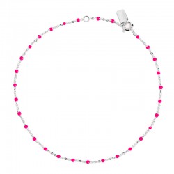 Bracelet chaîne fine en argent & Perles de résine rose fuchsia THEMA ENOMIS