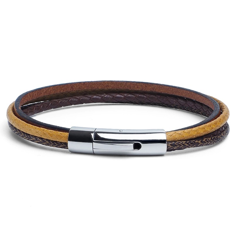 Bracelet Jonc Cuir Marron – Style Vintage, Boucle Inox (petites Traces De Rouille)