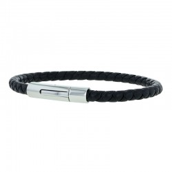 Bracelet jonc homme Cuir noir - Tressé serpent rond TAILLE L