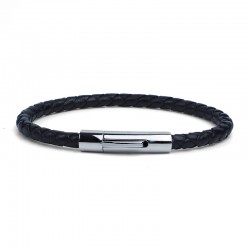 Bracelet jonc homme Cuir noir - Tressé serpent rond TAILLE L